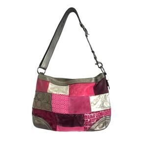 Coach H0893-F12865 Soho pink and grey Patchwork Crossbody Satchel large